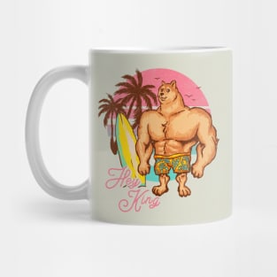 Swole Doge Chilling on the Beach | Hey King | Pink Mug